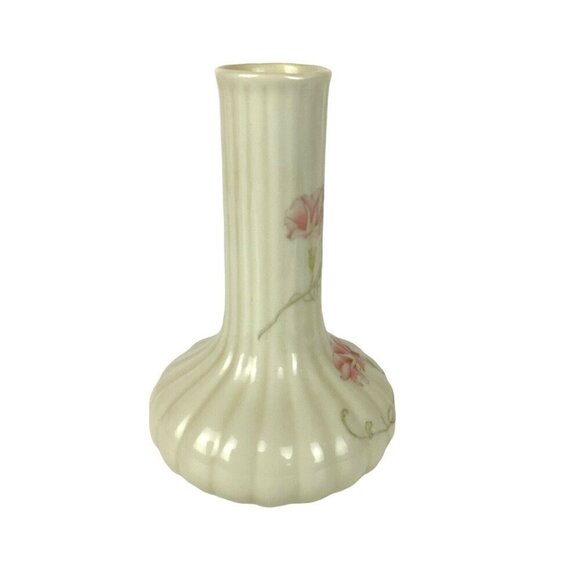 Toyo Morning Glory Bud Vase 6 inch Ceramic Pink Floral Design By Magie Japan - Picture 4 of 7